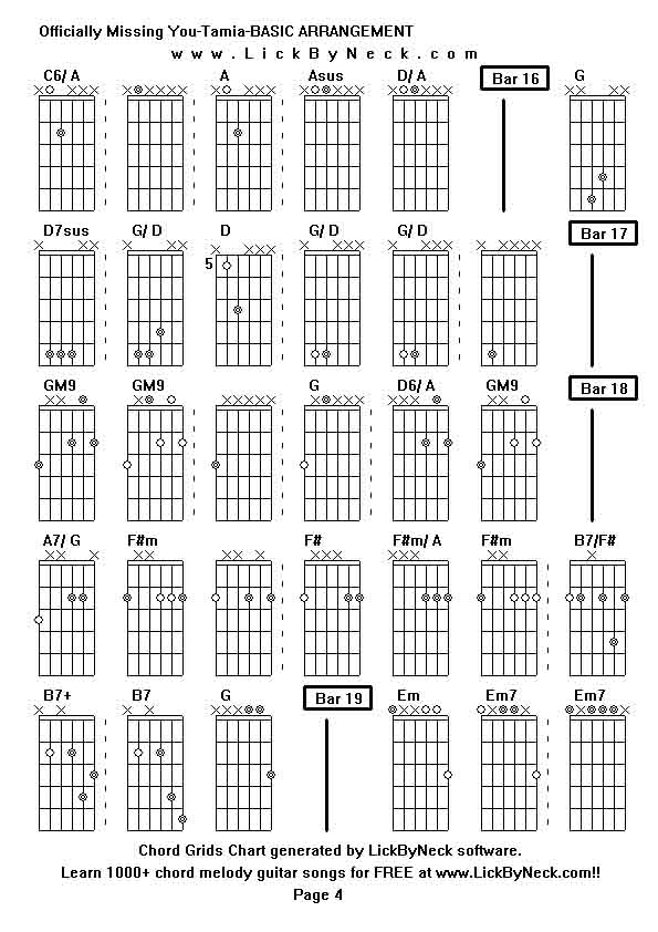 Chord Grids Chart of chord melody fingerstyle guitar song-Officially Missing You-Tamia-BASIC ARRANGEMENT,generated by LickByNeck software.